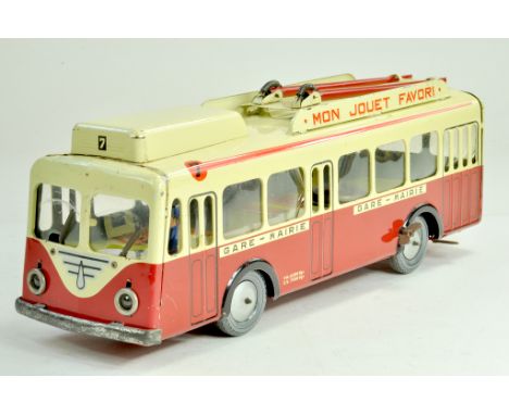 Joustra Large, 40cm Tin Plate Mechanical Paris Bus Gare-Mairie. Generally very good, some light wear. Still Functional.