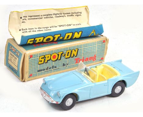 Spot-on No. 215 Daimler SP250 with light blue body, cream interior and black steering wheel. Generally very good to excellent