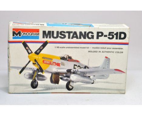 Monogram Plastic Model Kit. 1:48 scale comprising no. 5101-0100 Air Force Mustang P-51D of World War II. Appears to be comple