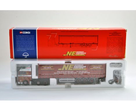 Corgi Diecast Truck issue comprising No. CC13404 MAN TGA Curtainside with Moffett in the livery of Emerson. Appears generally
