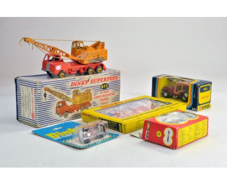 Dinky No. 972 Lorry Mounted Crane plus 4 other issues including Corgi Jeep, Atlas Sign Set, Dinky Carded issue and one other.