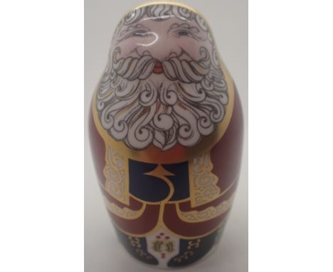 Boxed Royal Crown Derby Father Christmas figurine, with silver button H: 10 cm