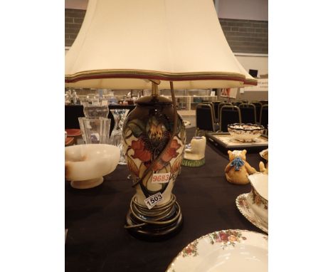 Large Moorcroft Anna Lily pattern lamp with Moorcroft shade
