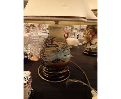 Moorcroft flower and landscape lamp and shade   CONDITION REPORT:  No damage, scratches or restoration. Not marked as second 