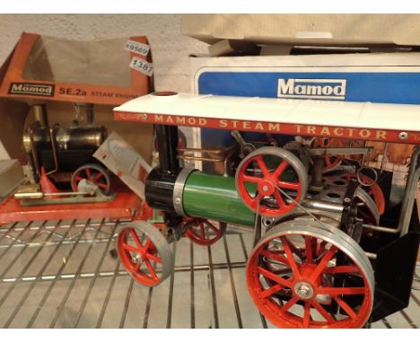 Boxed Mamod traction engine in very good condition and one other bench base steam engine