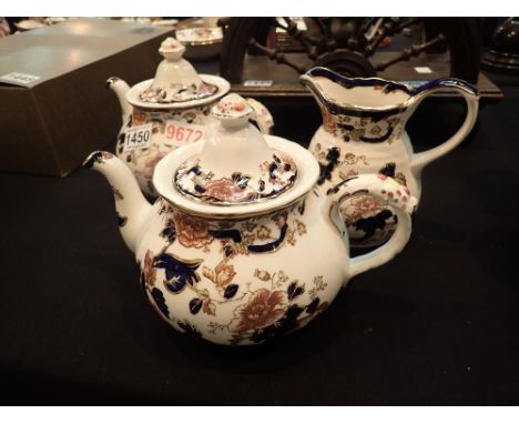 Two Masons Mandalay teapots and a jug   CONDITION REPORT:  Larger teapot D: 23 cm, spout to handle. There is no visible damag