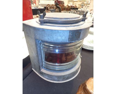 Galvanised steel nautical port side lantern, electrically converted, H: 29 cm, 26 cm on edge   CONDITION REPORT:  General con