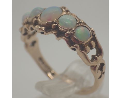 9 ct gold vintage 1964 five stone opal ring, size K/L