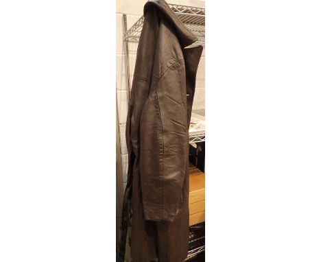 1970's ladies full length brown leather coat, size 14 