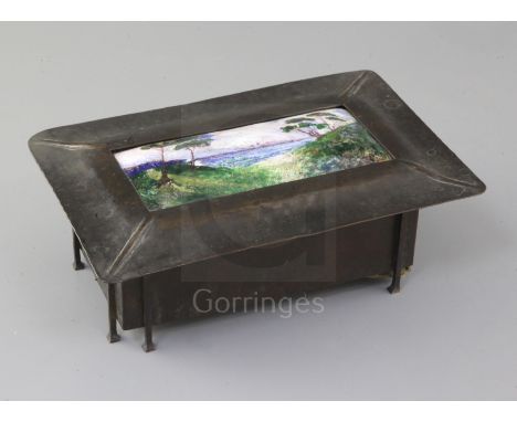 Charles Fleetwood Varley for Guild of Handicraft. An Arts &amp; Crafts copper and enamel box, the slightly domed rectangular 