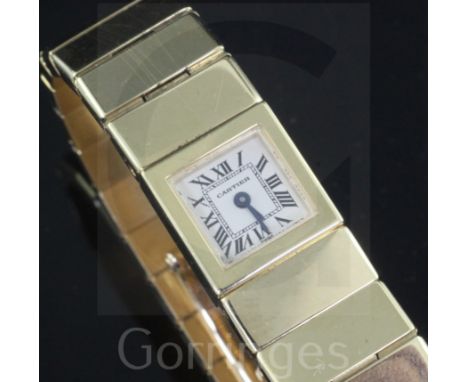 A lady's 18ct gold Cartier quartz bracelet watch, with signed square Roman dial and case back numbered 1700 1 over B001250, w