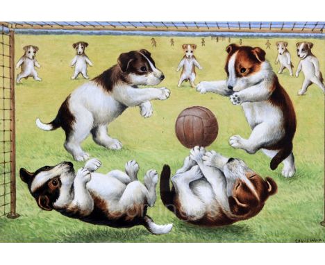 Louis Wain (1860-1939)gouacheTerrier puppies playing footballsigned7 x 10in., unframed