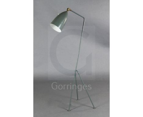 Greta Magnusson - Crossman (1906-1999). A grasshopper floor lamp, c.1960, in enamelled grey finish, H.50in.