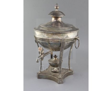 A George III silver tea urn on stand with burner, by John Wakelin &amp; Robert Garrard, engraved with the Heneage family cres