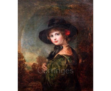 English School, circa 1840oil on canvasPortrait of a girl wearing a black hat and rose in her hair13.5 x 11.5in.