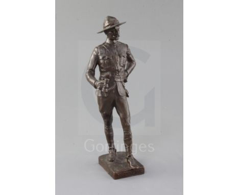 Sydney March (1876–1968). A bronze figure of Lord Baden Powell, inscribed Mafeking 1900, signed and inscribed Copyright Elkin