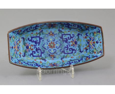 A Guangzhou enamel dish, Qianlong four character mark and of the period (1736-95), decorated with lotus flowers, scrolling le