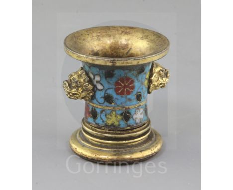 A Chinese Ming dynasty cloisonne enamel joss stick holder, 15th/16th century the central band decorated with flowerheads and 