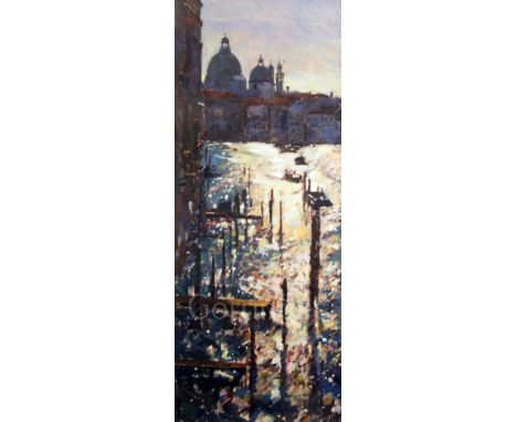 § Bruce Yardley (1962-)oil on canvas'Grand Canal, Silver &amp; Gold'signed, Catto Gallery label verso60 x 24in.