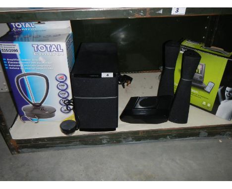 A boxed (as new) portable dvd player, pair of Edifier speakers, Edifier multi media speaker etc.
