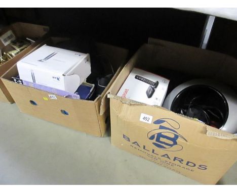 2 boxes of a mixed lot of electrical items including JBL radial speaker, laminator, compressor, mobile phones etc (sold as se