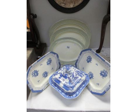 Art deco Adderley ware graduated meat platters and blue and white tureen and plates