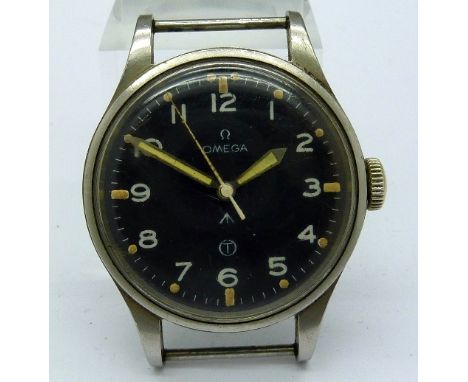 A gentleman's stainless steel Omega military issue wristwatch head, the case back stamped 6645 101000, 63/542 7027/53, with b
