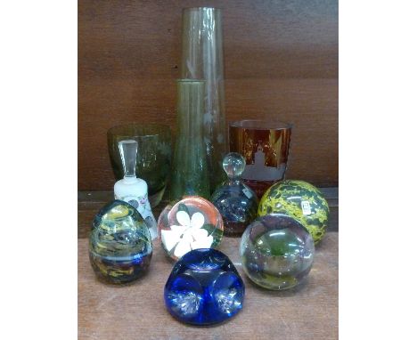 M'dina and Caithness glass paperweights and other coloured glass