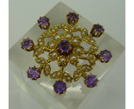 A 15ct gold, amethyst and pearl pendant brooch, weight 4.9g