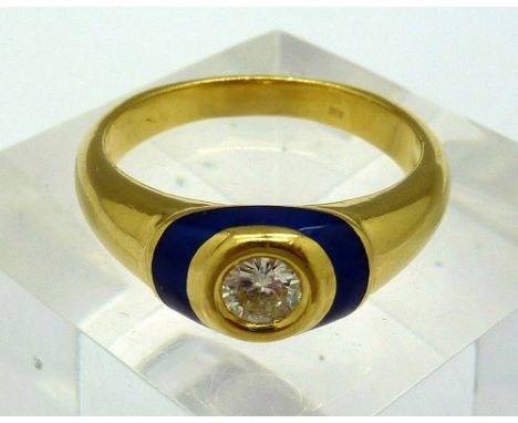 An 18ct gold, diamond and enamel ring, weight 6.3g, size O