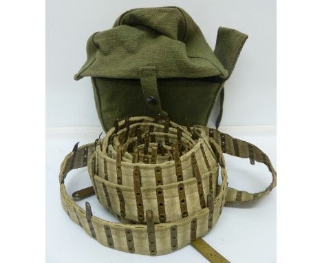 A World War II Vickers ammunition belt in canvas bag, dated 1941