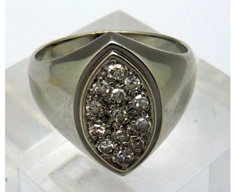 A white metal set diamond ring, weight 9.2g, size R