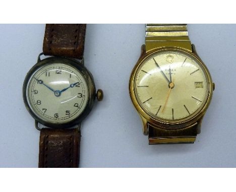 A silver trench style watch, London 1926, and a Timex wristwatch