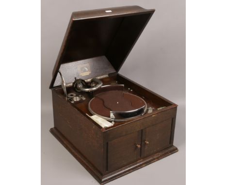 A vintage His Masters Voice 103 wind up portable gramophone. 