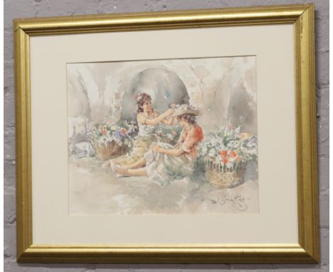 Gordon King framed print portrait study of young maidens, 39cm x 49cm. 