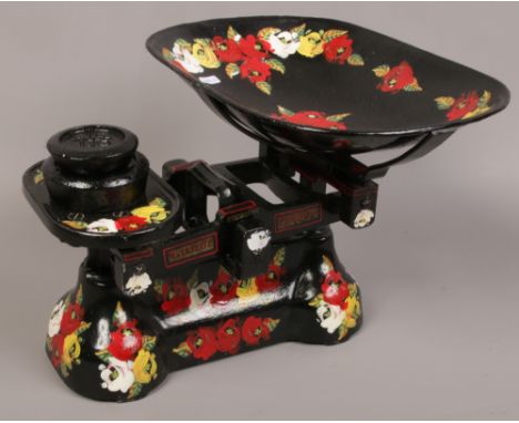 A set of W &amp; T Avery weighing scales with bargeware decoration. 
