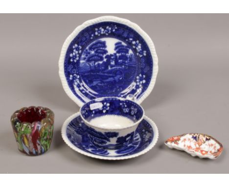 A small group of ceramics and glass to include Royal Crown Derby, Copeland Spode trio and an Auen Murano tutti frutti vessel.