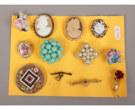 Twelve vintage costume jewellery brooches. 
