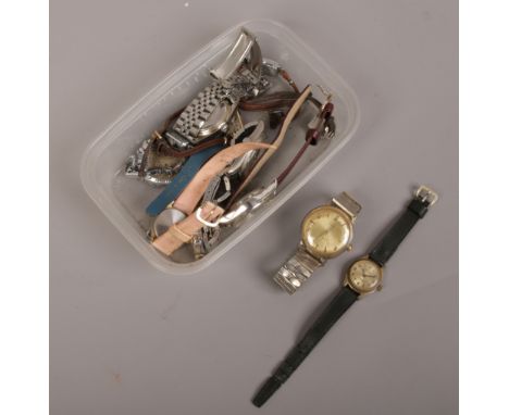 A box of ladies and gentlemans manual wristwatches to include Timex, Starlon, Ingersoll etc. 
