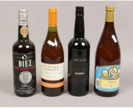 Diez five tawny port, cream sherry, Hock and Oxford landing chardonnay 