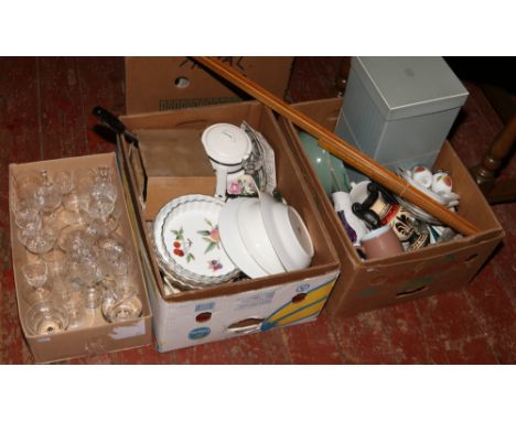 Two boxes of miscellaneous to include Royal Worcester Evesham, Denby, Capodimonte figure, cutlery etc. 