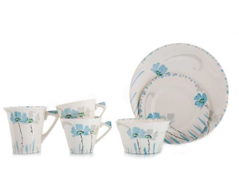 MYOTT, SON &amp; CO., ART DECO PART TEA SERVICE EARLY 20TH CENTURY comprising cream jug, sugar bowl, five cups, six saucers, 