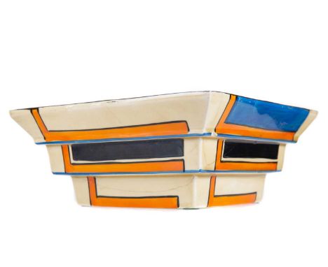 CLARICE CLIFF (BRITISH, 1899-1972) FOR NEWPORT POTTERY, BIZARRE STEPPED BOWL 1930-39 shape no. 367, decorated with geometric 