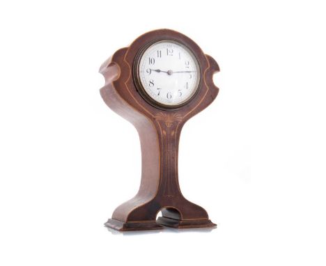 ART NOUVEAU MAHOGANY BALLOON MANTEL CLOCK CIRCA 1900 with one train eight day movement, the white enamel dial with Arabic num