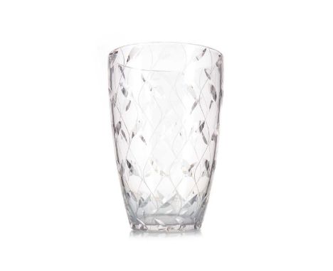 CLYNE FARQUHARSON (BRITISH, 1906-78) FOR JOHN WALSH WALSH, ART DECO 'LEAF' PATTERN CRYSTAL VASE 1930-39 signed and dated '38 