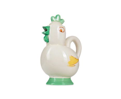 CLARICE CLIFF (BRITISH, 1899-1972) FOR NEWPORT POTTERY, BIZARRE COCOA POT 1930-39 modelled in the form of a chicken, green co