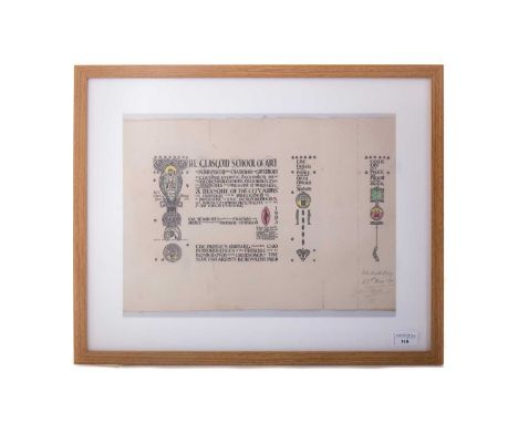 GLASGOW SCHOOL OF ART INTEREST, 1903 MASQUE OF THE CITY ARMS TICKET DATED WEDNESDAY 23RD DECEMBER  hand-printed and coloured 