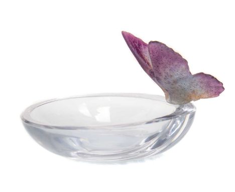 DAUM FRANCE, 'PAPILLON' ASHTRAY CONTEMPORARY the clear crystal bowl surmounted with pate-de-verre butterfly, signed Daum Fran