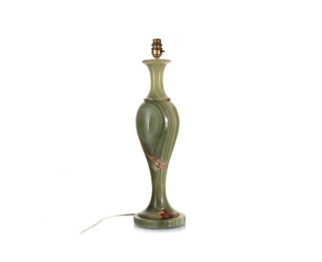 ONYX TABLE LAMP MID-20TH CENTURY of baluster form, the grained body with inclusions52cm  high