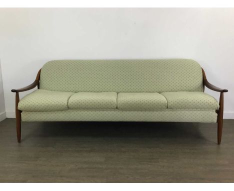 GREAVES &amp; THOMAS LONDON, TEAK LOUNGE SUITE CIRCA 1960 comprising sofa bed and pair of armchairs, all with swept arms and 